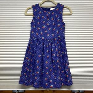Mini Boden Blue Polka Dot Dress with Red Strawberry Print